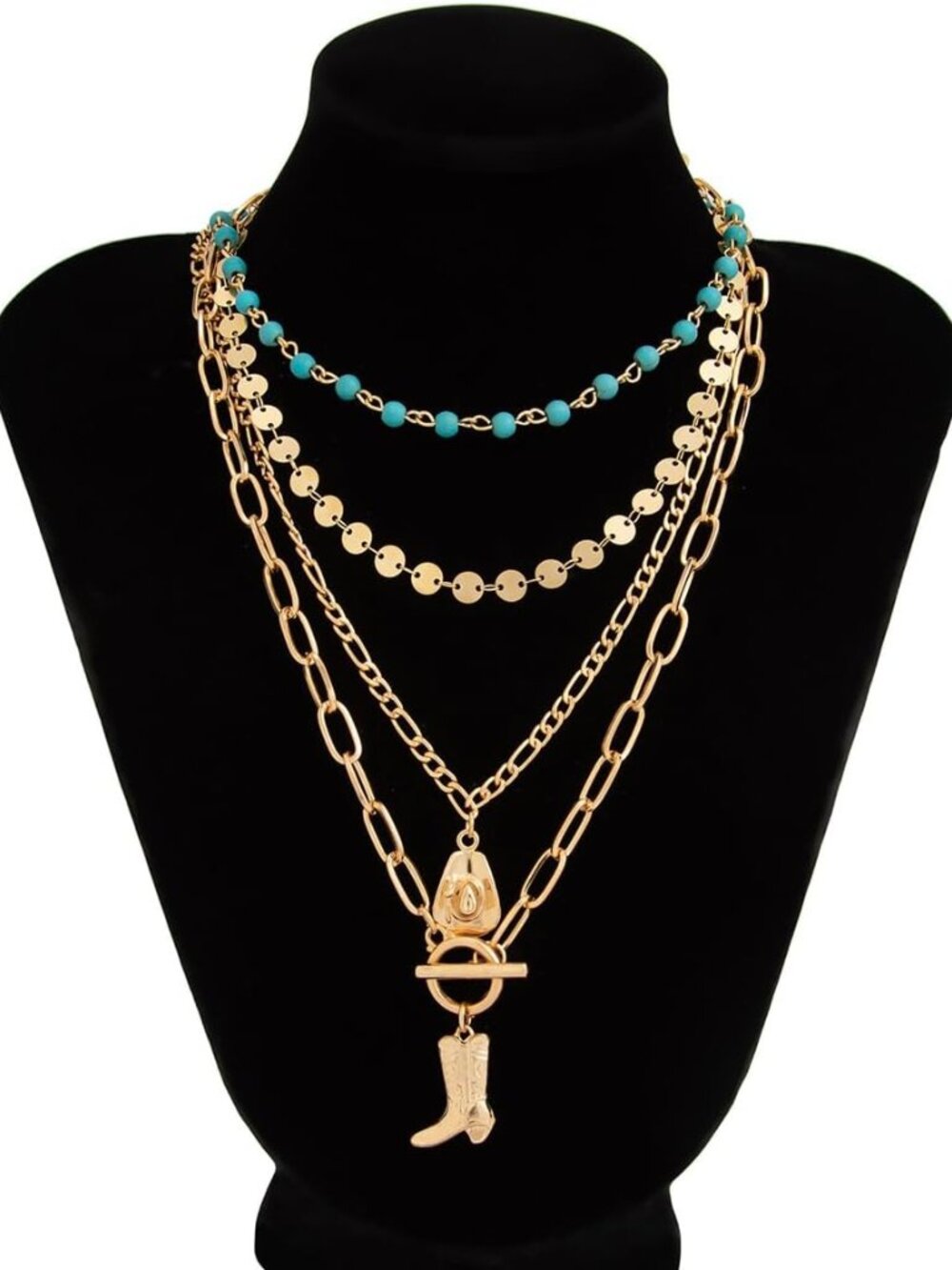 Layered Boho Necklaces for Women Turquoise Western Jewelry for Women Cactus Ox-H - Picture 5 of 7